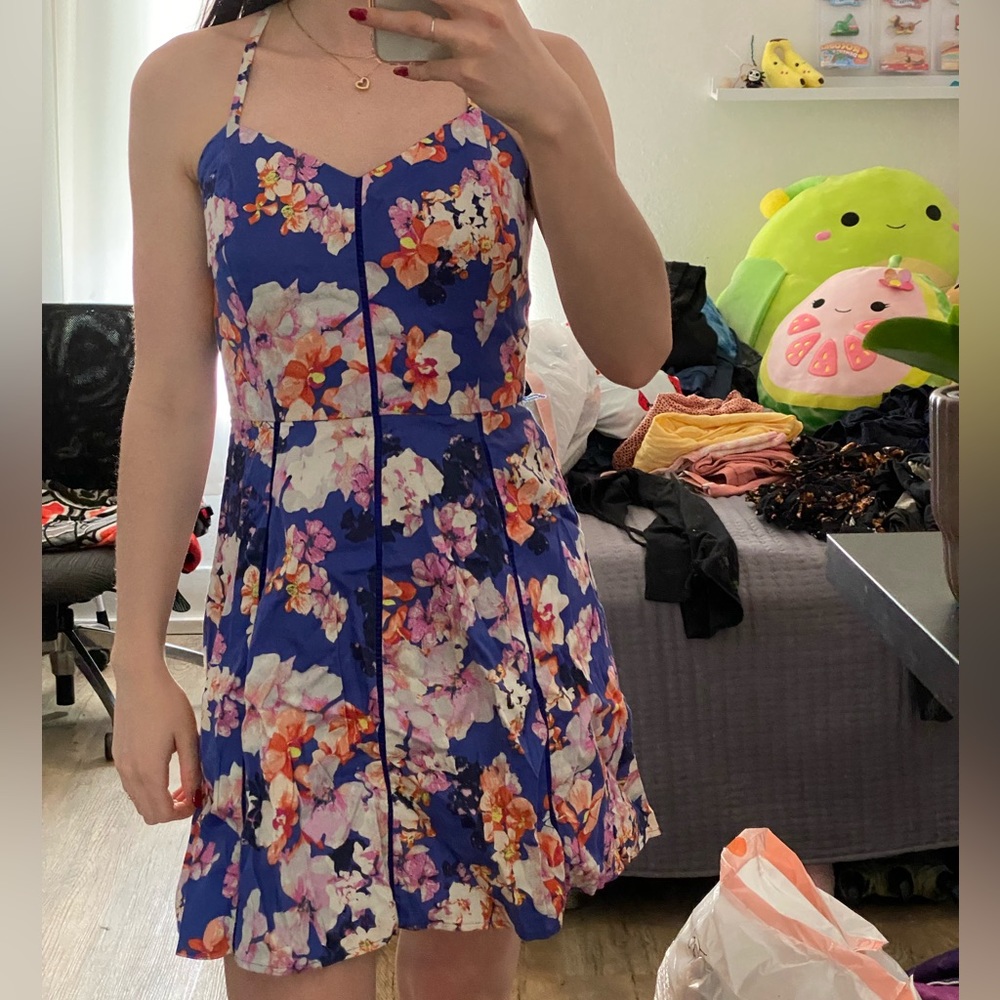 Blue dress very good condition with flowers
